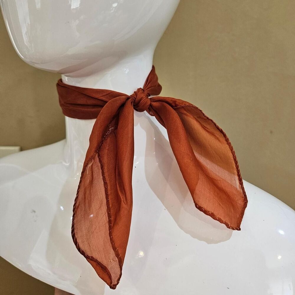 vintage boho cottagecore burnt orange square scarf rolled edges - Picture 1 of 6